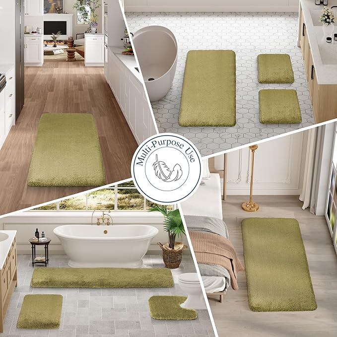 Walensee Large Bathroom Rug (24 x 72, Olive Green) Extra Soft and Absorbent Shaggy Bath Mat, Machine Washable Microfiber, Non Slip Luxury Floor Mat