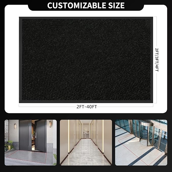 2ft x 14ft Front Door Mat Indoor Outdoor Entrance, Commercial Heavy Duty Entryway Matt, Non-Slip Rubber Backing Low Profile Doormat, Waterproof Dirt Trapper Welcome Mat for High Traffic Area
