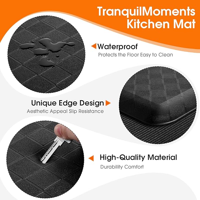 4/5 Inch Extra Thick Kitchen Mats for Floor,Non Slip Anti Fatigue Kitchen Rugs,Waterproof Stain Resistant Sink Mat,Cushioned Standing and Comfort Mats for Office (17"x39" Black)