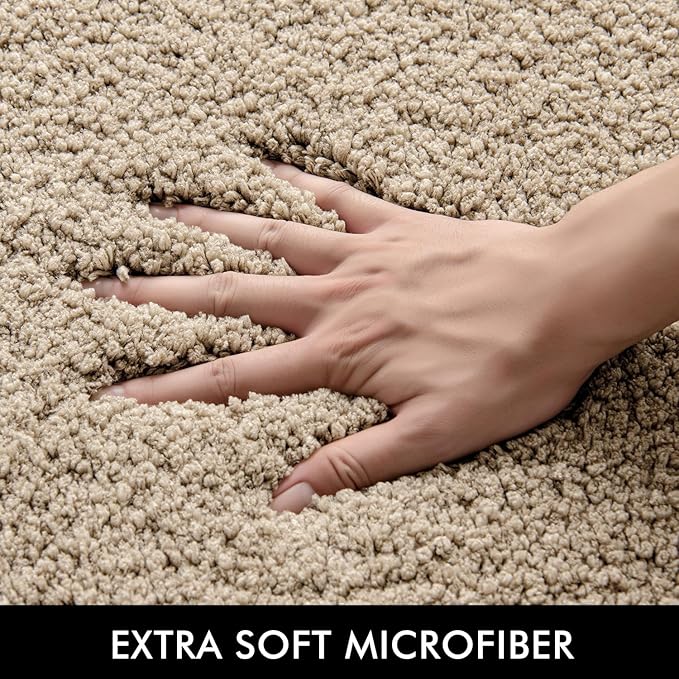 MIULEE Microfiber Toilet Bath Mat U-Shaped Contour Shaggy Bathroom Rugs Non Slip Extra Thick Soft Bath Rug Absorbent Water for Bathroom Commode Machine Washable(24x24 Inch, Tan)