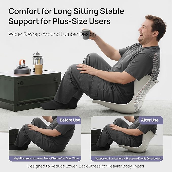 CabSupport Lumbar Support for Office Chair M5 Plus – Ergonomic Support Seat for Posture Correction and Lower Back Pain Relief – Extra Wide & Sturdy, Washable Pads for Office, Home, Car & Floor Sitting