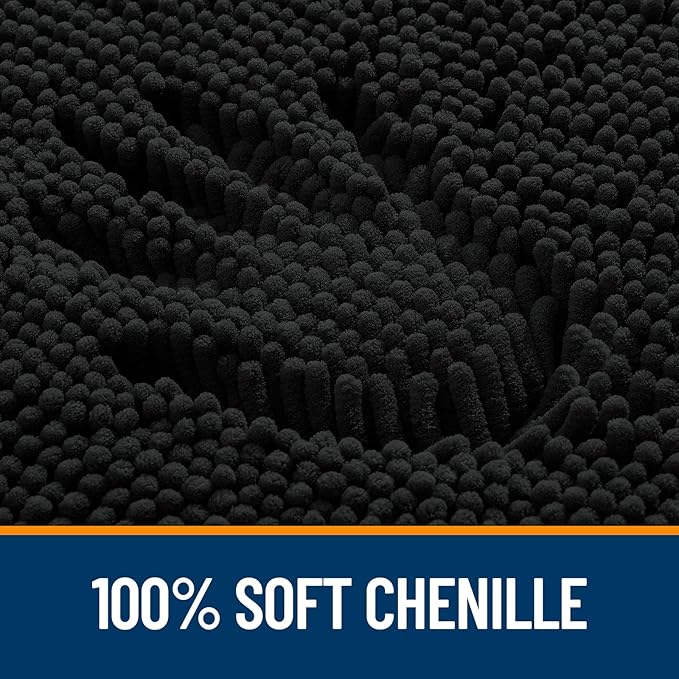OLANLY Bathroom Rugs Sets 2 Piece, Soft Absorbent Chenille Bath Mats and U-Shaped Contour Toilet Mat Area Rug Set, Machine Washable Bath Carpet, Home Decor Accessories(24"x16"+24"x20", Black)
