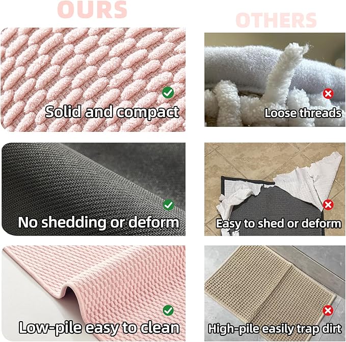 Pink Bathroom Rugs Non Slip Washable, Super Absorbent Thin Bath Mat Small Quick Dry Low Pile Bathroom Rug, Pink 16"x24"