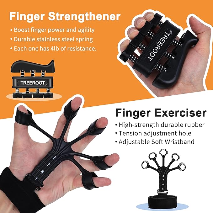 Treeroot 5/10PCS Grip Strength Trainer Kits, Hand Gripper Strengthener, Forearm Strengthener, Forearm Exerciser, Finger Exerciser, Wrist Strengthener, Stress Relief Ball, Grip Ring