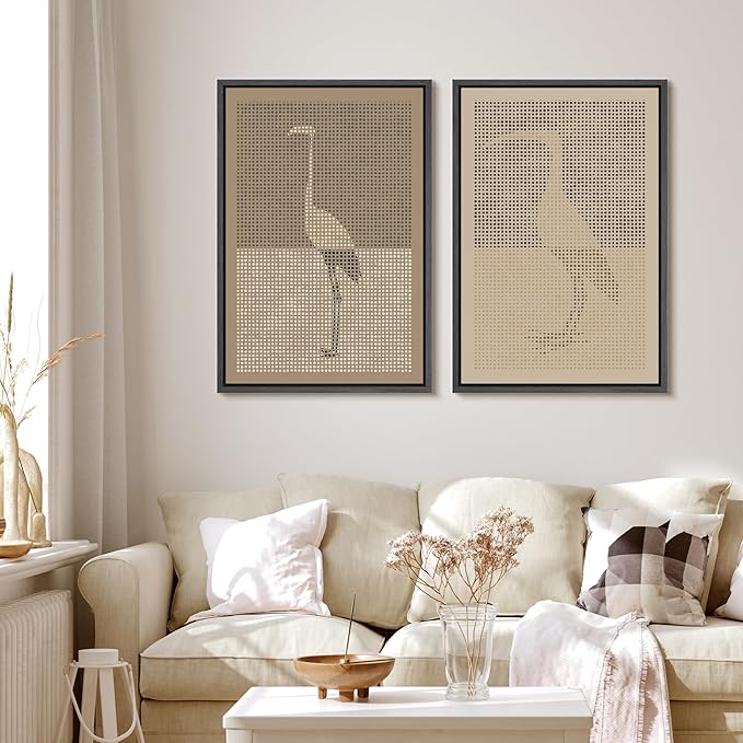 MUDECOR Framed Canvas Print Wall Art Bird Silhouette Modern Minimalist with Heron Crane Illustrations Modern Art Decorative Bohemian Colorful for Living Room, Bedroom, Office - 16"x24"x2 Black