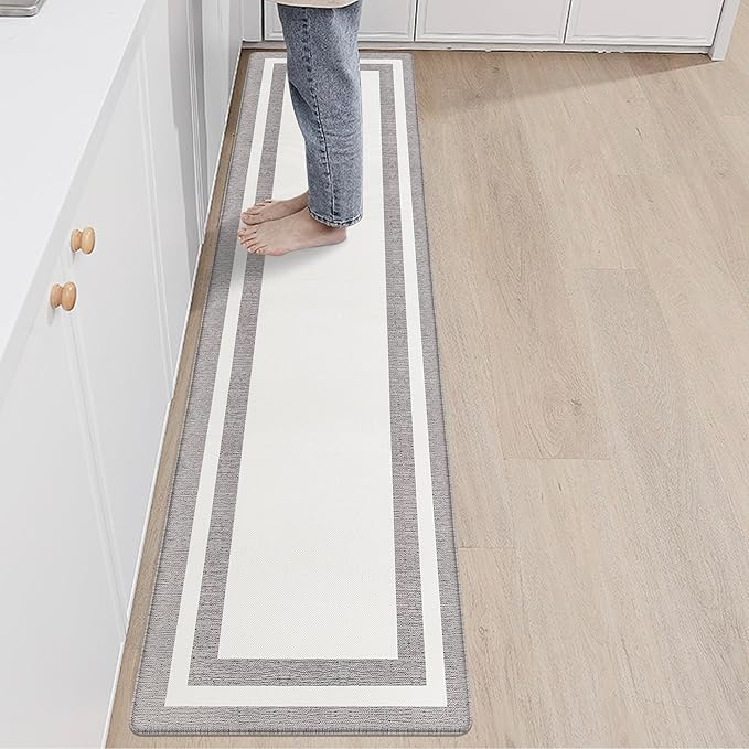 Kitchen Floor Mats Cushioned Anti Fatigue Kitchen Mat Farmhouse Kitchen Runner Rugs Non Slip Waterproof Ergonomic Comfort Standing Mat for Kitchen, Home, Office, Sink, Laundry 17.3"x70.8" White