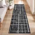 Washable Runner Rug 2x6, Modern Distressed Stripe, Kitchen Runner Rug Non Slip, Woven Thin No Shed Runners for Entryway, Kitchen, Laundry Room- Midnight Black