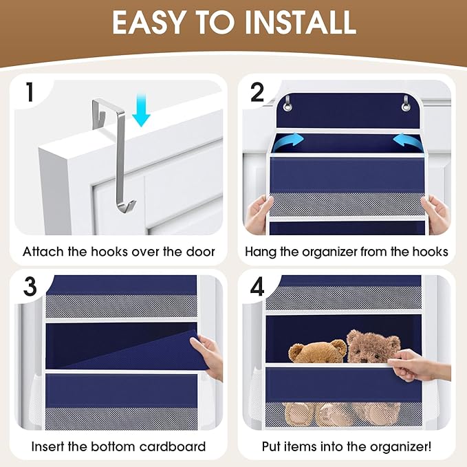 1 Pack Over The Door Organizer, Hanging Storage Organizer with Clear Window, 40lb Ultra Sturdy Large Capacity Room Organizer for Pantry Laundry Bathroom Nursery Closet (Blue)