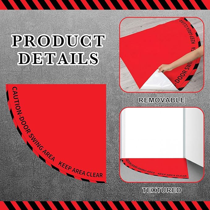 1 Pack Door Swing Caution Floor Sign for Safety Warning Door Swing Area Keep Area Clear Floor Sign Vinyl Non Slip Surface (36 x 36 Inches,Textured,Red)