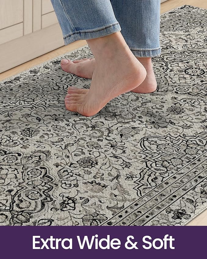 DEXI Kitchen Mats for Floor Cushioned, 23x59 Extra Large Long Runner Rug Non Slip, Waterproof Soft Comfort Standing Padded Anti Fatigue Decorative, Brown Grey