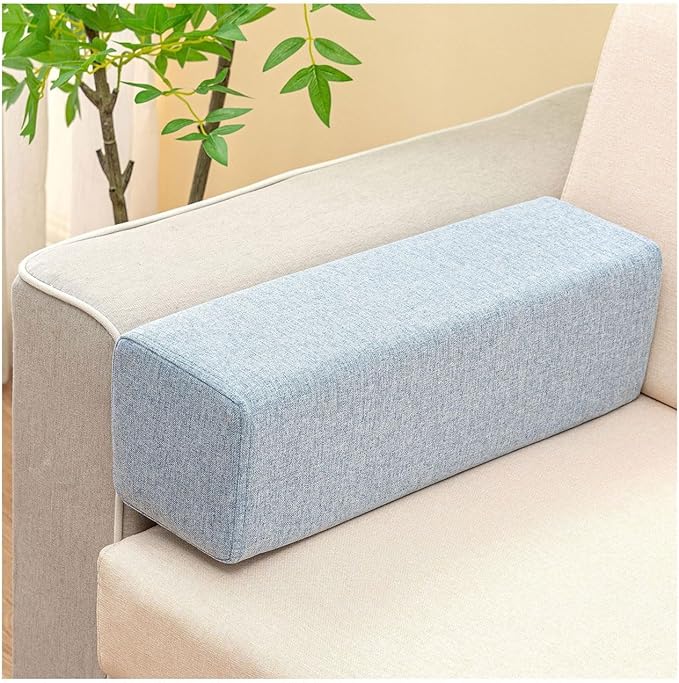 Couch Arm Rest Pillow, High Density Foam Armrest Cushion Removable Pillowcase Washable Elbow Support, Thicken High Density Foam Pad for Recliner Sofa, Bed, Armchair(Light blue,25.6X7.9X7.9in)