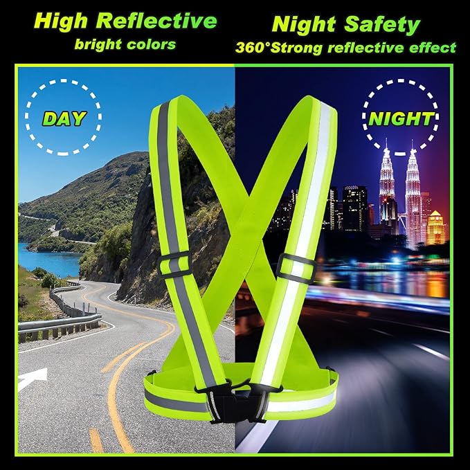 Hercicy 12 Pcs Reflective Vest High Visibility Safety Vests, Adjustable Running Gear Straps Lightweight Reflector for Construction (Yellow)