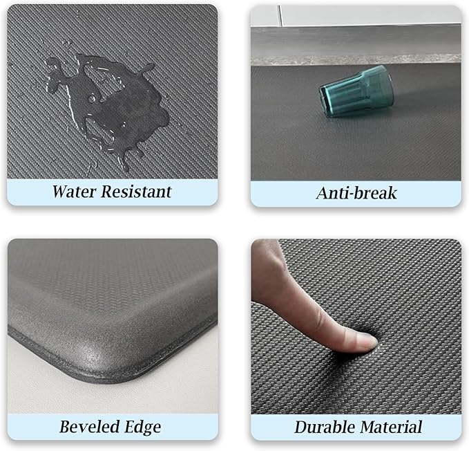 Artnice Kitchen Floor Mats Cushioned Anti Fatigue Mat, Waterproof Non-Slip Standing Desk Mat, 0.75" Heavy Duty Comfort Kitchen Rugs for Home, Work Station, Office(20" x 39", Grey)