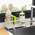 Cisily Cream Sponge Holder for Kitchen Sink, Sink Caddy Organizer with High Brush Holder, Kitchen Countertop Organizers and Storage Essentials, Rustproof 304 Stainless Steel, Soap Dispenser Organize