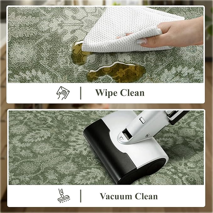 Collive Kitchen Mats Cushioned Anti Fatigue, Non Slip Waterproof Kitchens Floor Mat Green/Grey Vintage Floral Sink Rug, Comfort Desk Standing Rugs for Bedroom, Office, Laundry, 17.3''x28''