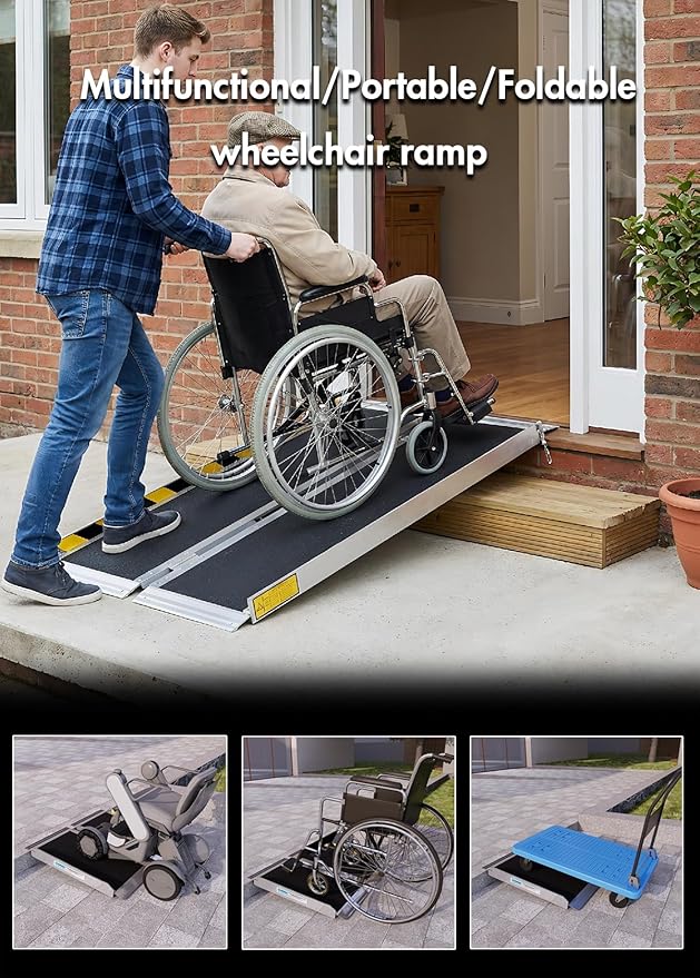 Protable Wheelchair ramp 4FT,Non-Slip Folding Aluminum Handicap Ramps,Threshold Ramps for Home,Holds up to 800lbs,Wheelchair ramp for Steps (4FT(Useing Height 4-12inch))