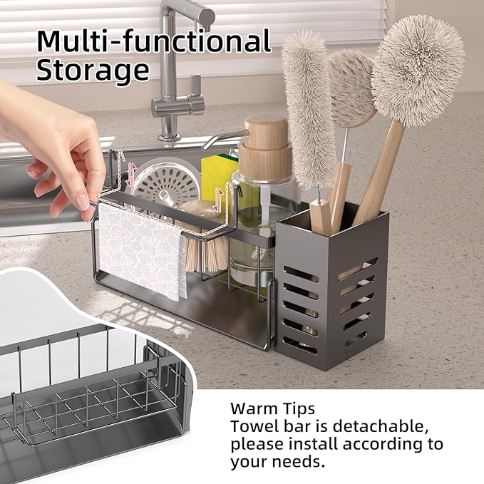 NET MEYA Kitchen Caddy Sink Organizer,Sponge Holder for Kitchen Sink,Dish Soap Dispenser,Kitchen Sink Accessories Countertop Organizer,Stainless Steel Sink Sponge Caddy for Kitchen Sink