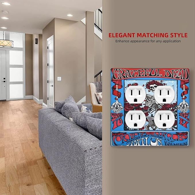 Decorative Switch Plate Covers Hippy Skull Red Rose Floral 2 Gang Outlet Covers Double Duplex Light Switch Cover Plate Gfci Wall Plate for Bathroom Decor