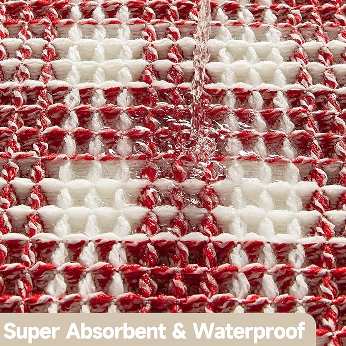Waffle Bath Mat, Boho Christmas Bathroom Rugs Non Slip Washable Absorbent Checkered Bathroom Mat Quick Dry Cute Bath Mat, 48"x24" Red and White
