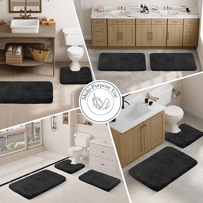 Walensee Large Bathroom Rug (24 x 36, Black) Extra Soft and Absorbent Shaggy Bath Mat Machine Washable Microfiber Non Slip Luxury Floor Mat