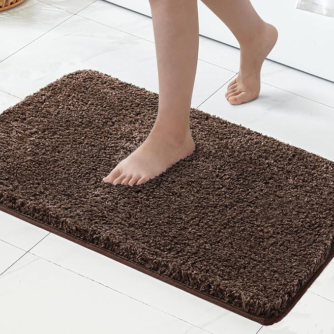 MIULEE Extra Thick Non Slip Bathroom Rug Shaggy Soft Bath Mat Plush Microfiber Absorbent Water for Shower Tub Machine Washable (Brown, 24x40 Inches)