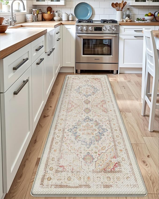 DEXI Kitchen Mats for Floor Cushioned, 17x59 Extra Large Wide Runner Rug Non Slip, Waterproof Soft Comfort Standing Padded Anti Fatigue Decorative, Light Beige