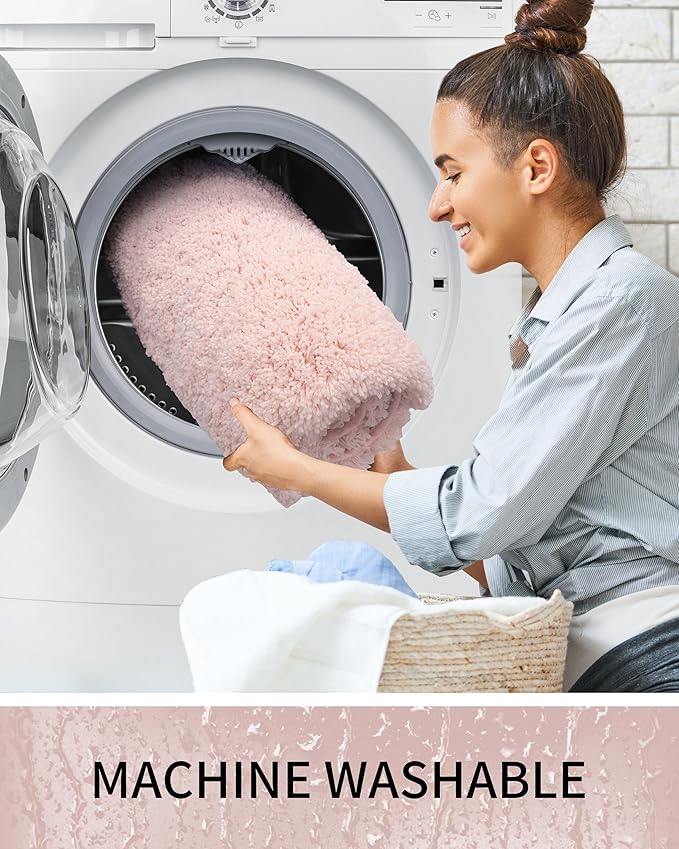 Toilet Rugs U-Shaped Mat 24x22, Contour Bathroom Mat - Ultra Soft & Absorbent Microfiber, Quick-Dry, Machine Washable with High Density Foam Latex Non Slip Backing, Pink
