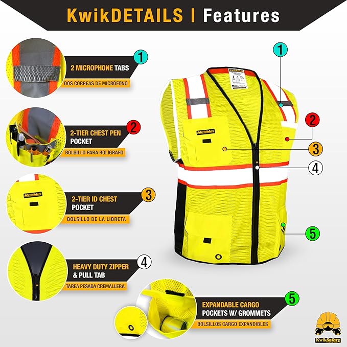KwikSafety - Charlotte, NC - BIG KAHUNA Safety Vest [2 PACK] Class 2 ANSI OSHA Reflective Vest Durable High Visibility Vest Construction Safety Vest for Men Industrial Work Gear/Yellow 2XL