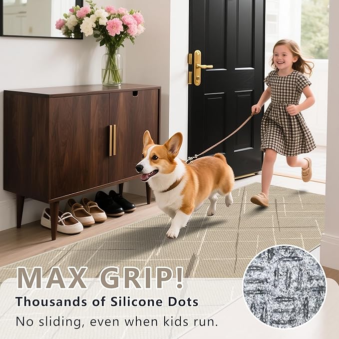 3x5 Area Rug Washable Entryway Rug Non Slip Modern Tear and Stain Resistance No Pile Lightweight Throw Rugs Carpet for Kitchen, Entrance, Foyer, Bedside, Mudroom, Beige