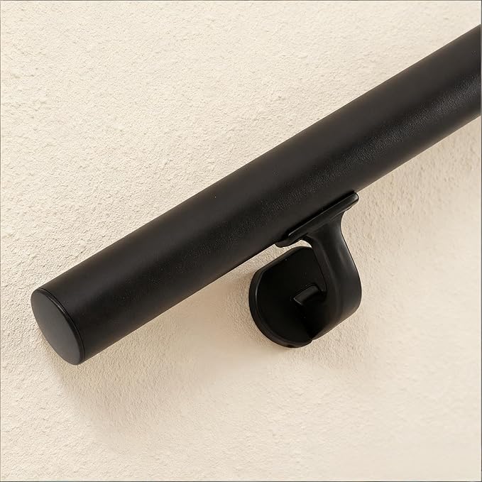 Handrails for Indoor Stairs,Deck,Slope,Modern Aluminum Handrail Set, Wall Mounted, with Zink-Alloy Brackets Aluminium Railing System,Rust Free. (Matte Black, Additional Bracket)