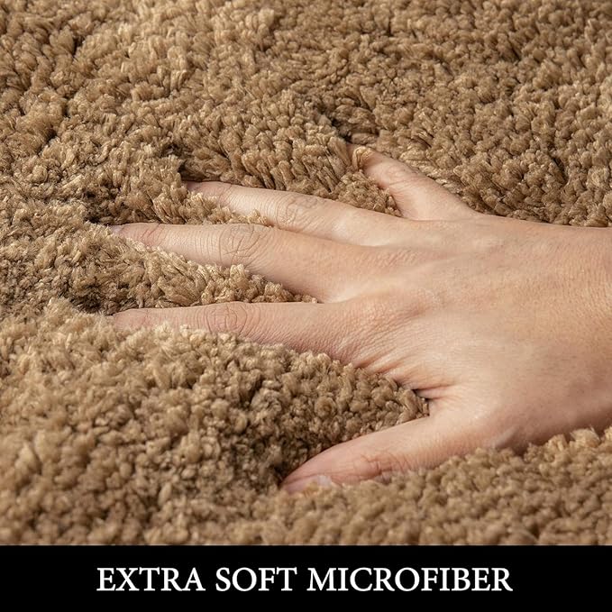 MIULEE Microfiber Toilet Bath Mat U-Shaped Contour Shaggy Bathroom Rugs Non Slip Extra Thick Soft Bath Rug Absorbent Water for Bathroom Commode Machine Washable(24x24 Inch, Light Brown)