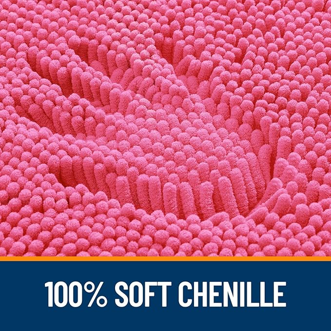 OLANLY Bathroom Rugs 47x17, Extra Soft Absorbent Chenille Bath Rugs, Rubber Backing Quick Dry, Machine Washable Bath Mats for Bathroom Floor, Tub and Shower, Home Decor Accessories, Hot Pink