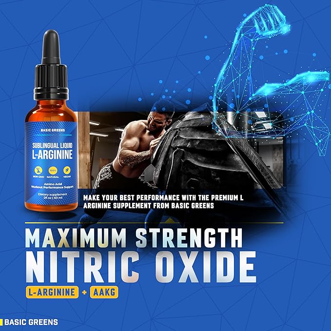 L-Arginine Liquid Nitric Oxide Supplement for Men and Women – Non-GMO Vegan for Circulation, Endurance, Energy, Stamina, Performance and Workout – 2 fl oz