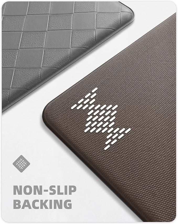 Color&Geometry Anti Fatigue Cushioned Checkered Designed Kitchen Mats Set, Easy Clean, Waterproof & Oil Proof Kitchen Floor Mat, Anti Slip Runner for Front Sink Comfort Standing,17x47+17x71,Grey