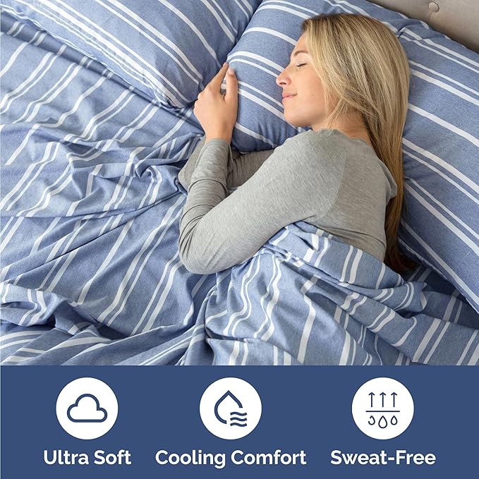 Twin 4 Piece Sheet Set - Cooling & Breathable Bed Sheets - Hotel Luxury Bed Sheets for Women, Men, Kids & Teens - Bedding w/Deep Pockets & Easy Fit - Soft & Wrinkle Free - Twin Blue Stripes Sheets