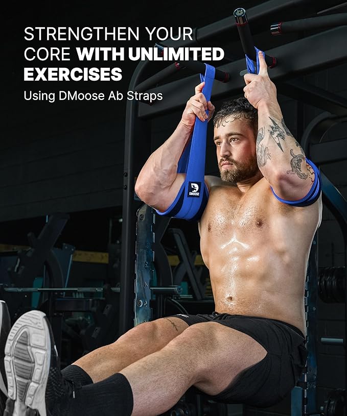 DMoose Fitness Hanging Ab Straps for Pull Up Bar & Core Strength Training - Thick Padded Arm Strap for Ab Swing with 2 Rust-Resistant Carabiners - Pull Up Straps for Ab Workouts at Home and Gym
