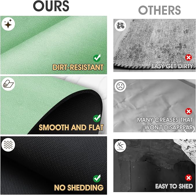 Ultra Thin Bath Mat, Upgrade Backing Non Slip Thin Bath Mats Fit Under Door, Quick Dry Ultra Absorbent Bathroom Rugs, Machine Washable Bath Rugs for Bathroom, Bathtub, Sage Green/Solid/24"x17"