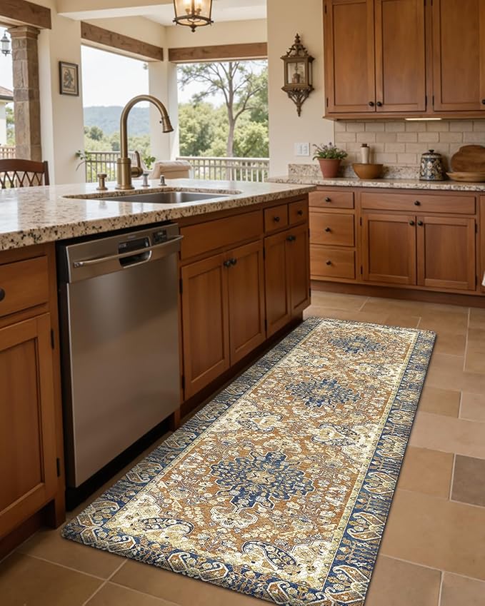 DEXI Kitchen Mats for Floor Cushioned, 23x59 Extra Large Wide Runner Rug Non Slip, Waterproof Soft Comfort Standing Padded Anti Fatigue Decorative, Brown Beige