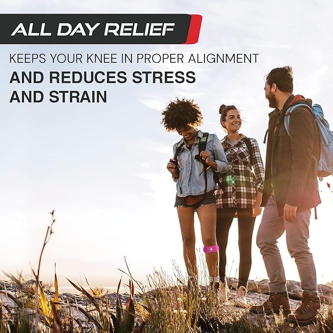 SLEEVE STARS Swedish Brand Patellar Tendon Support Strap for Women & Men Effective Osgood Schlatter Knee Brace Youth & Kids Knee Brace with 3 Adjustable Length fits 12"-24" (Pair/Hot Pink/Adult)