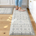 Collive Anti Fatigue Mats for Kitchen Floor, Cushioned Non Skid Kitchens Rug Sets of 2 Waterproof Padded Sink Rugs, Boho Floral Rug Comfort Standing Mat for Home Office, 17.3"x28" + 17.3"x47"