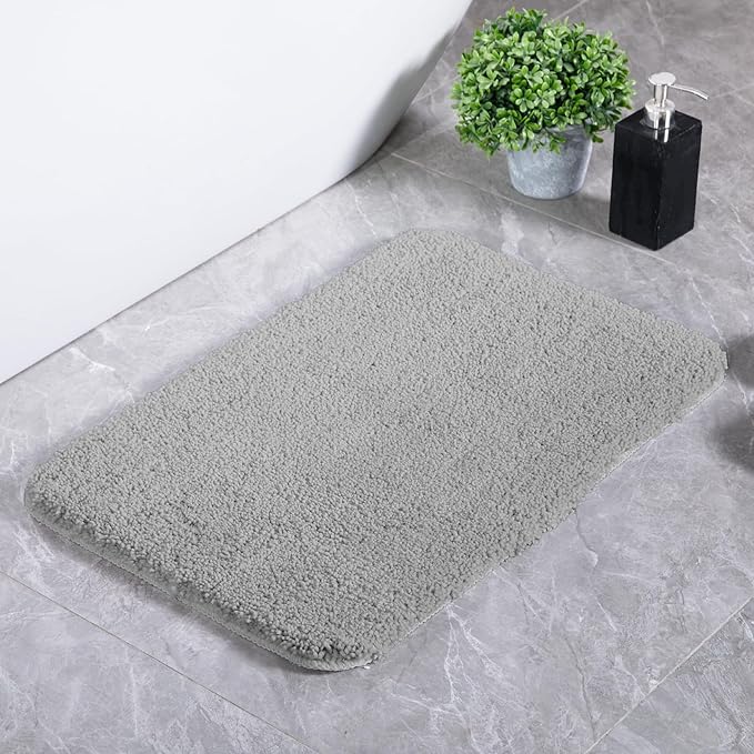Luxury Quick Dry Non-Slip Bathroom Rugs【17'' x 24'' Light Grey】 Highly Absorbent Washable and Ultra Soft, Extra Thick Fluffy Bath Mats for Shower/Kitchen/Bathtub Floor
