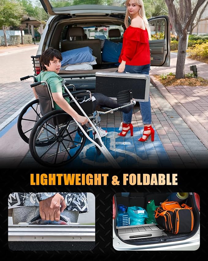 VNN Portable Wheelchair Ramp 8FT, Seamless Non-Slip Aluminum Ramps for Wheelchairs for Home, Handicap Wheelchair Ramps for Home Steps, Aluminum Loading Dock Plates
