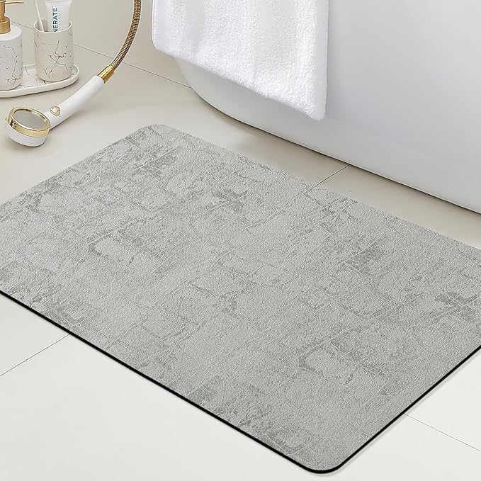 Ultra Thin Bath Mat, Upgrade Backing Non Slip Thin Bath Mats Fit Under Door, Quick Dry Ultra Absorbent Bathroom Rugs, Machine Washable Bath Rugs for Bathroom, Bathtub, Light Gray/Checkered/32"x20"