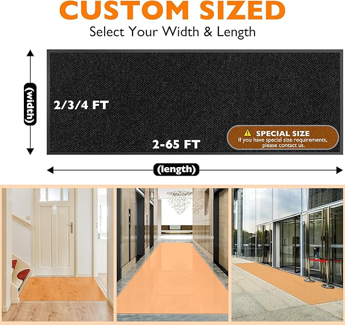 Custom Size Extra Large Front Door Mat, 2FT x 44FT Indoor Outdoor Entrance Commercial Floor Mat, Heavy Duty Dirt Trapper Doormat for Entryway Welcome Mat, Low Profile, Non-Slip, Waterproof