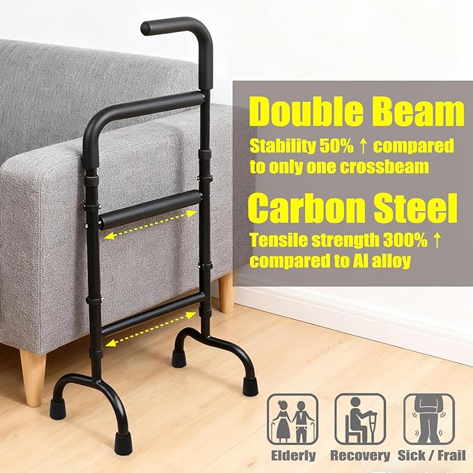 Adjustable Stand Assist for Elderly - 2-in-1 Standing Rail & Walking Cane with Anti-Slip Handle, 300lb Capacity - Ideal for Daily Living