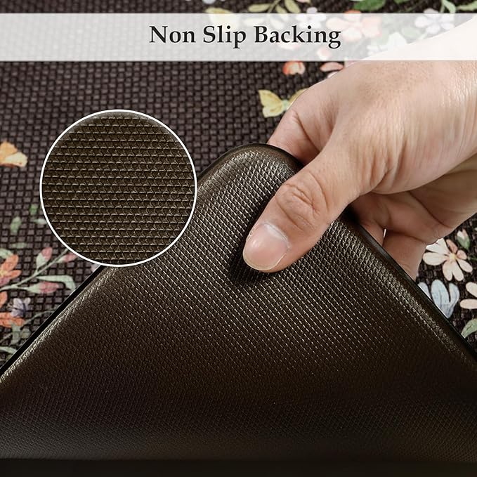 KIMODE Anti Fatigue Kitchen Mats for Floor, Farmhouse Black Kitchen Rugs Sets of 2, Summer Cushioned Kitchen Floor Mats, Comfort Standing Mats for Sink Laundry Office Desk 17"x47"+17"x29"