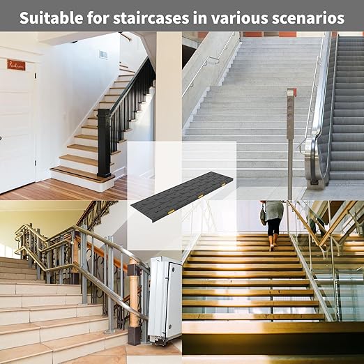 Heavy-Duty Slip-Resistant Stair Treads with Reflective Safety Strips - Universal Fit Rubber Mats for Indoor/Outdoor Stairs, Noise Reduction & Fall Prevention (10)