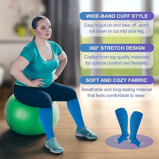 LEVSOX Plus Size Compression Socks for Women Men Wide Calf Extra Large 15-20 mmHg Knee High Sock for Nurses Pregnant Travel