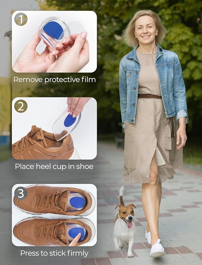 Gel Heel Pads, 6 Pack, for Achilles Tendonitis, Shoe Wedge Inserts for Plantar Fasciitis, Bone Spur, Foot Pain Relief Support, Comfort Cushion Insoles for Women/Men