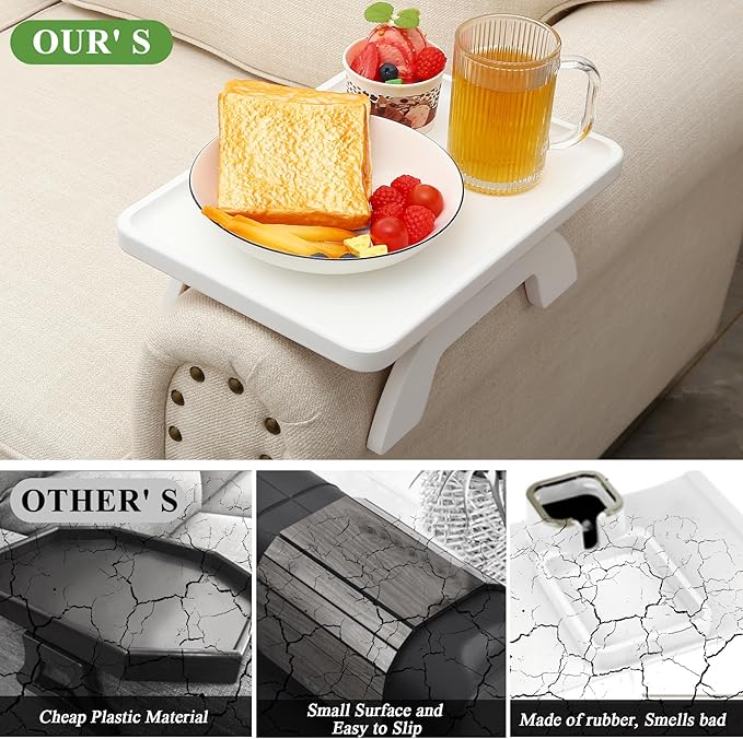 SINWANT Couch Arm Table,Bamboo Couch Arm Tray Clip on Sofa Armrest,Chair Side Table for Small Spaces Drink Eating Dinner